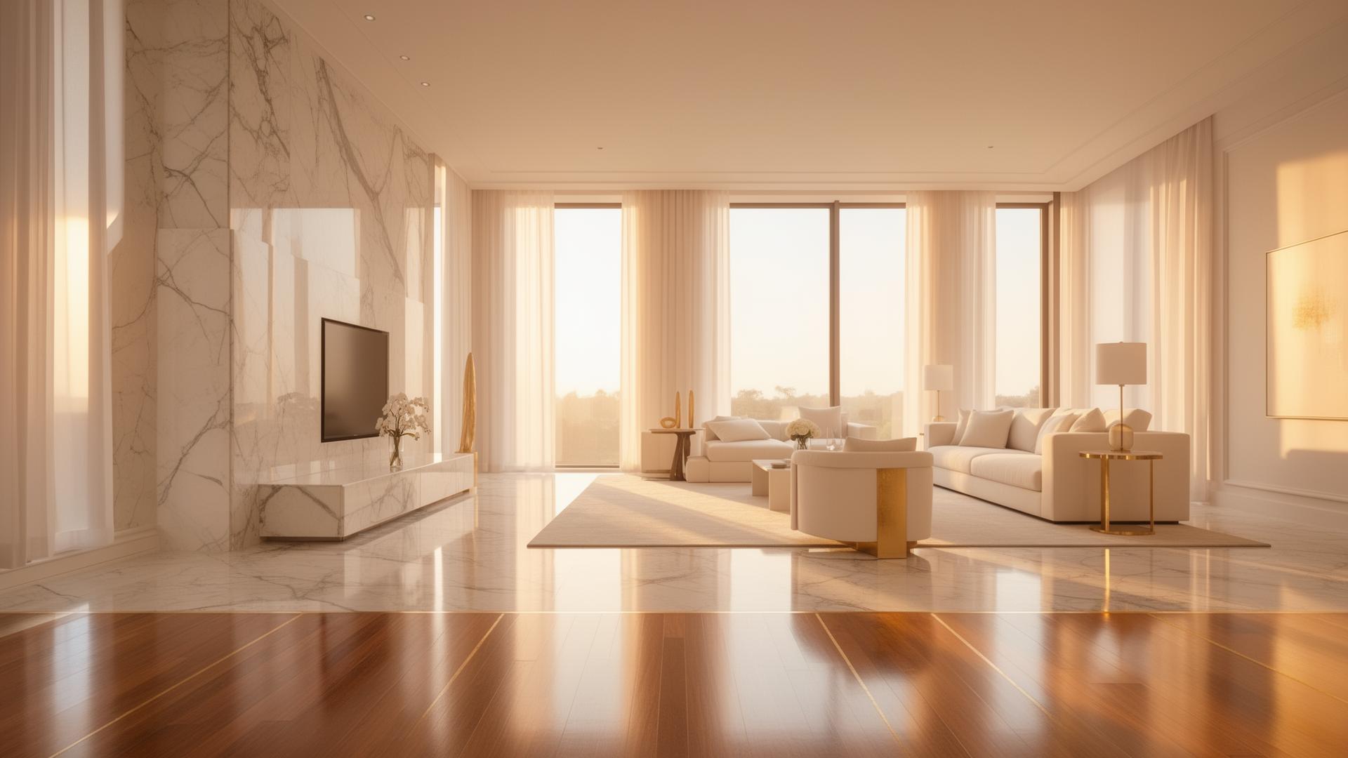 Pristine luxury living space cleaned by R.A.R. Elite
